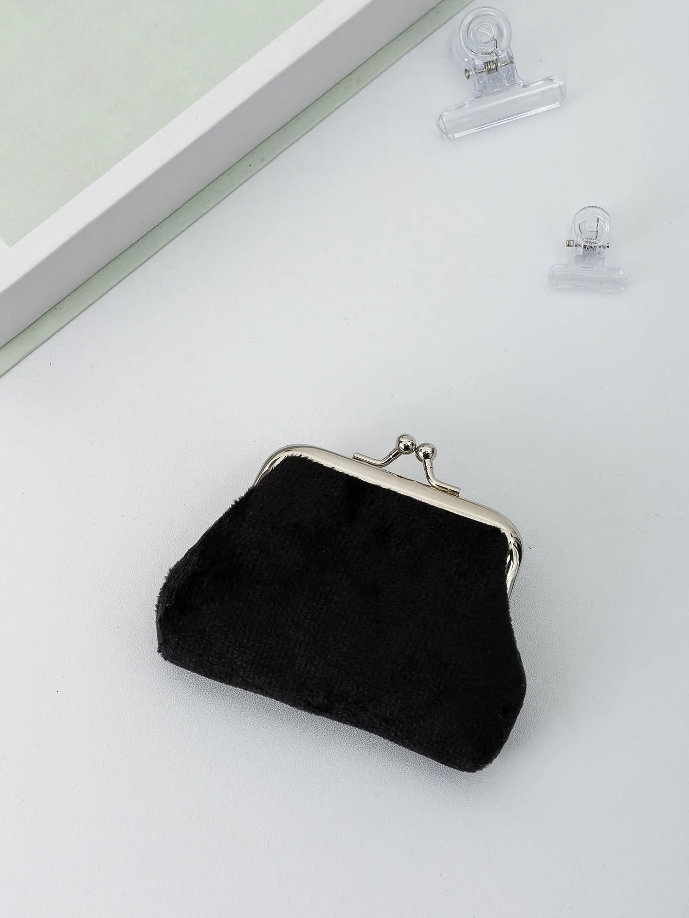 Black Fluffy Kiss Lock Coin Purse Coin Purse Change Pouch Coin Case Small Wallet