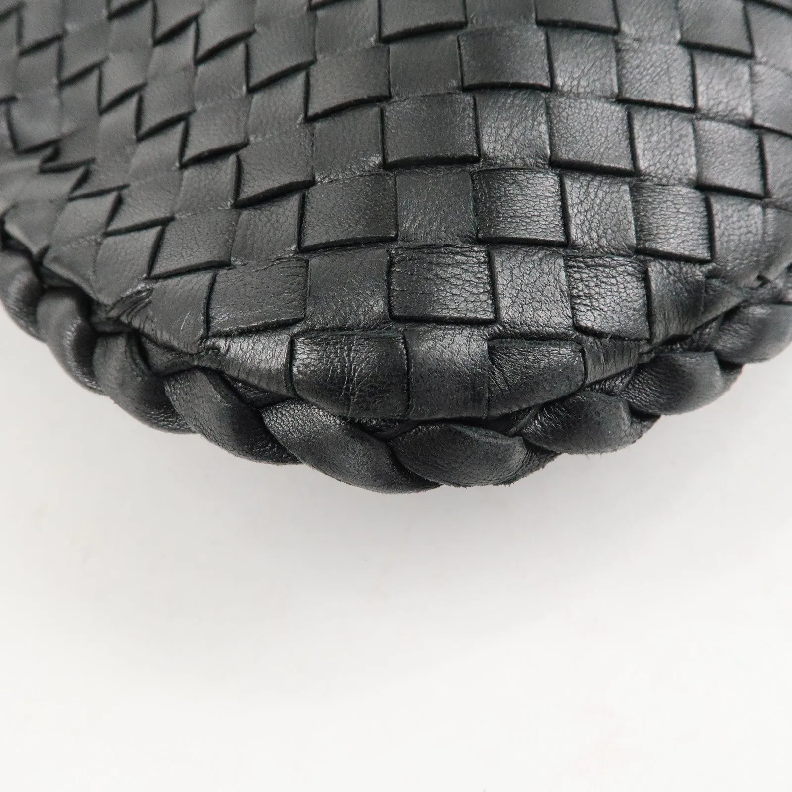 BOTTEGA VENETA Hobo Intrecciato Leather Shoulder Bag Black 115653