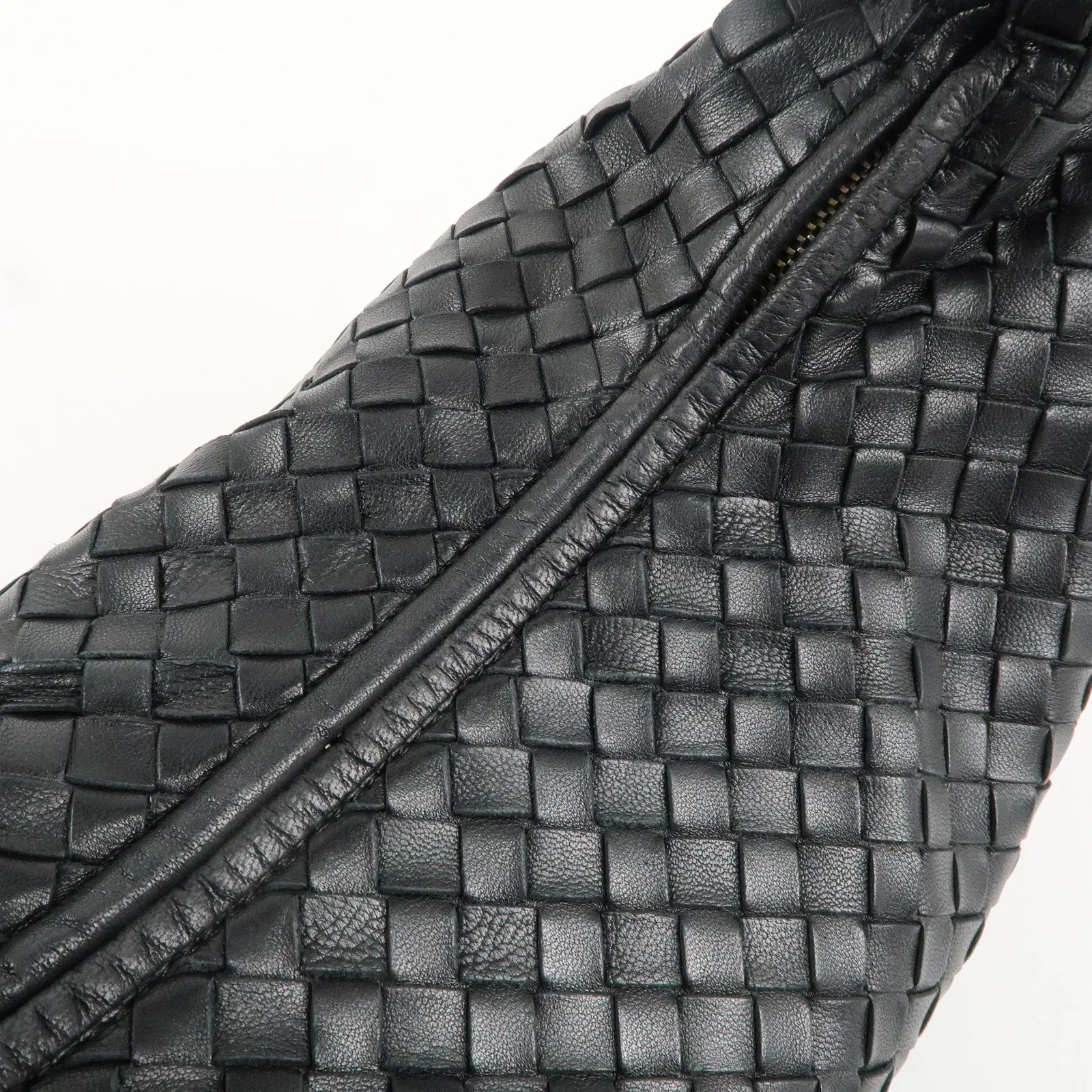 BOTTEGA VENETA Hobo Intrecciato Leather Shoulder Bag Black 115653