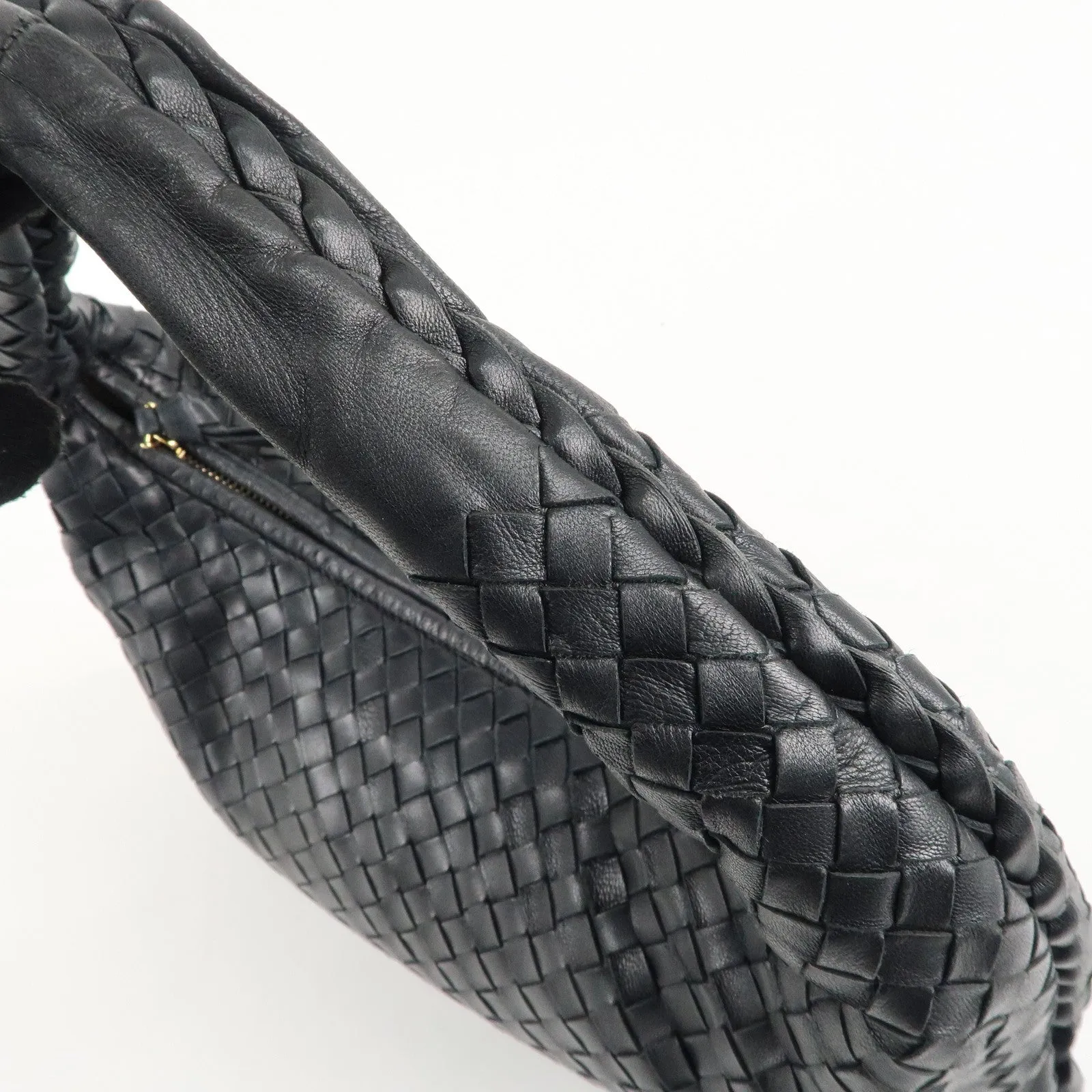 BOTTEGA VENETA Hobo Intrecciato Leather Shoulder Bag Black 115653