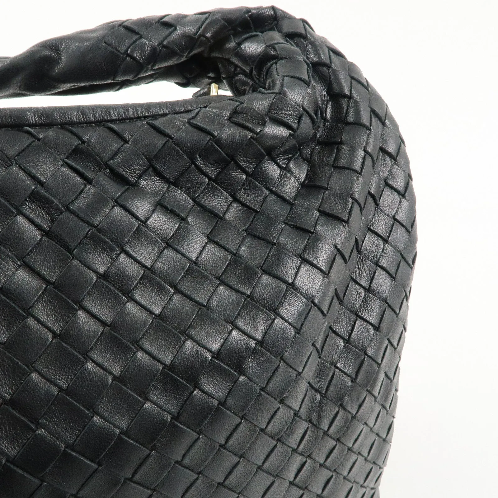 BOTTEGA VENETA Hobo Intrecciato Leather Shoulder Bag Black 115653