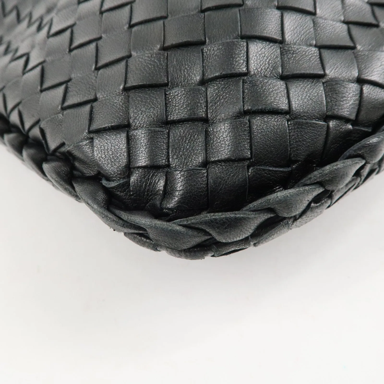 BOTTEGA VENETA Hobo Intrecciato Leather Shoulder Bag Black 115653