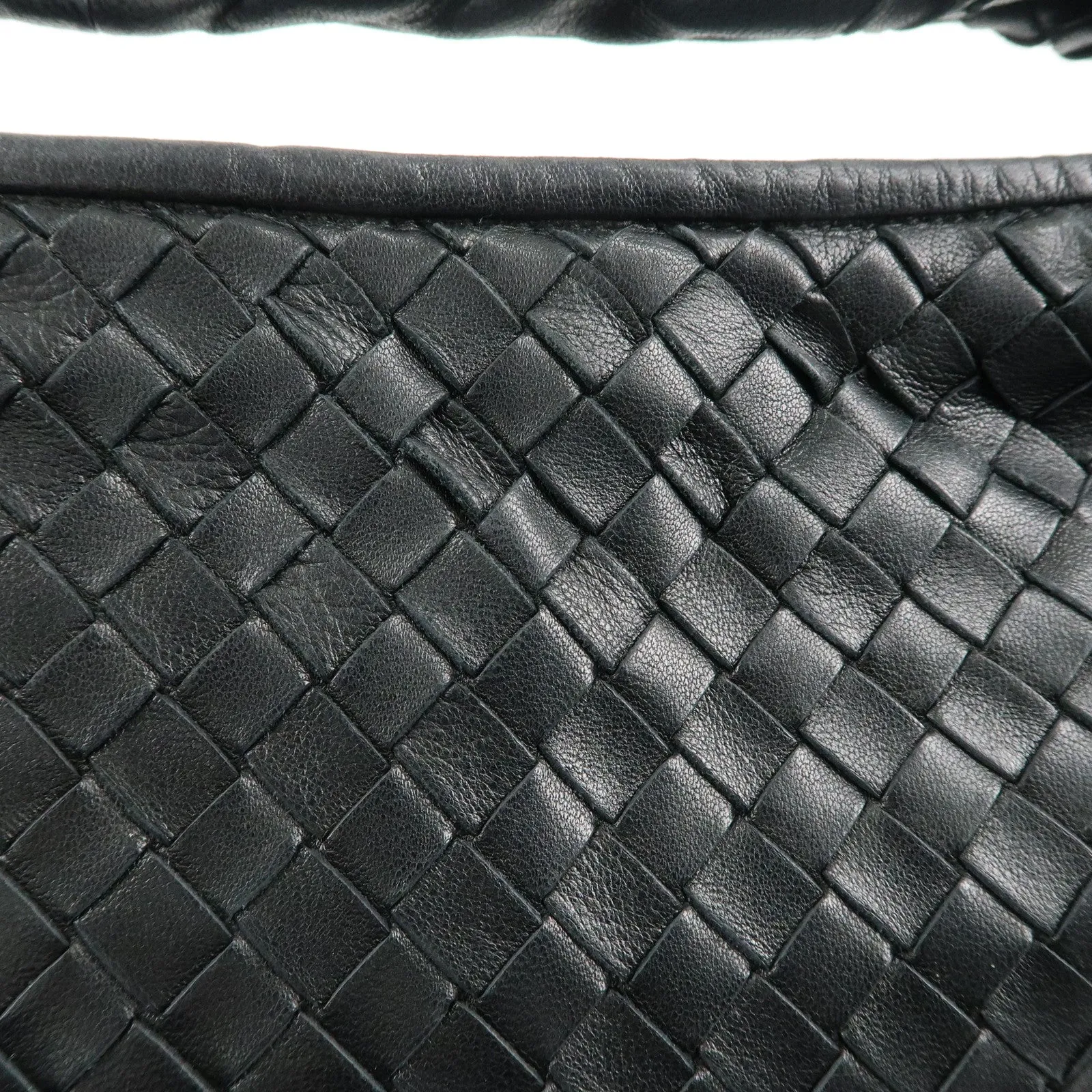 BOTTEGA VENETA Hobo Intrecciato Leather Shoulder Bag Black 115653