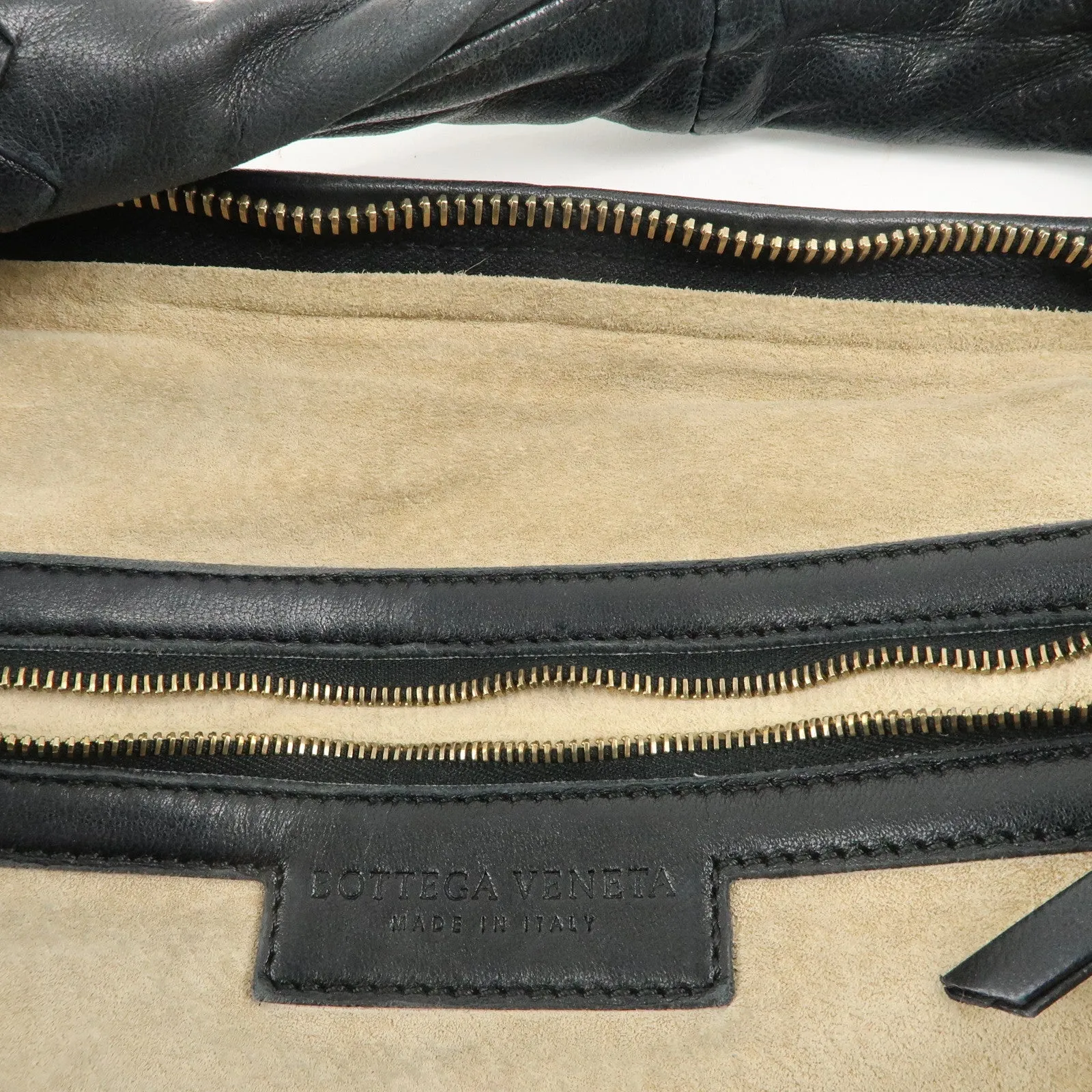 BOTTEGA VENETA Hobo Intrecciato Leather Shoulder Bag Black 115653