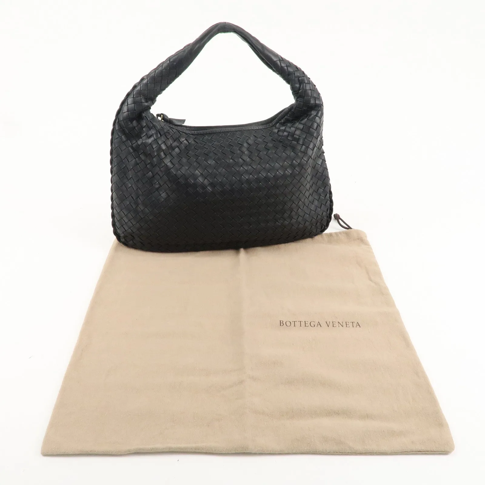 BOTTEGA VENETA Hobo Intrecciato Leather Shoulder Bag Black 115653
