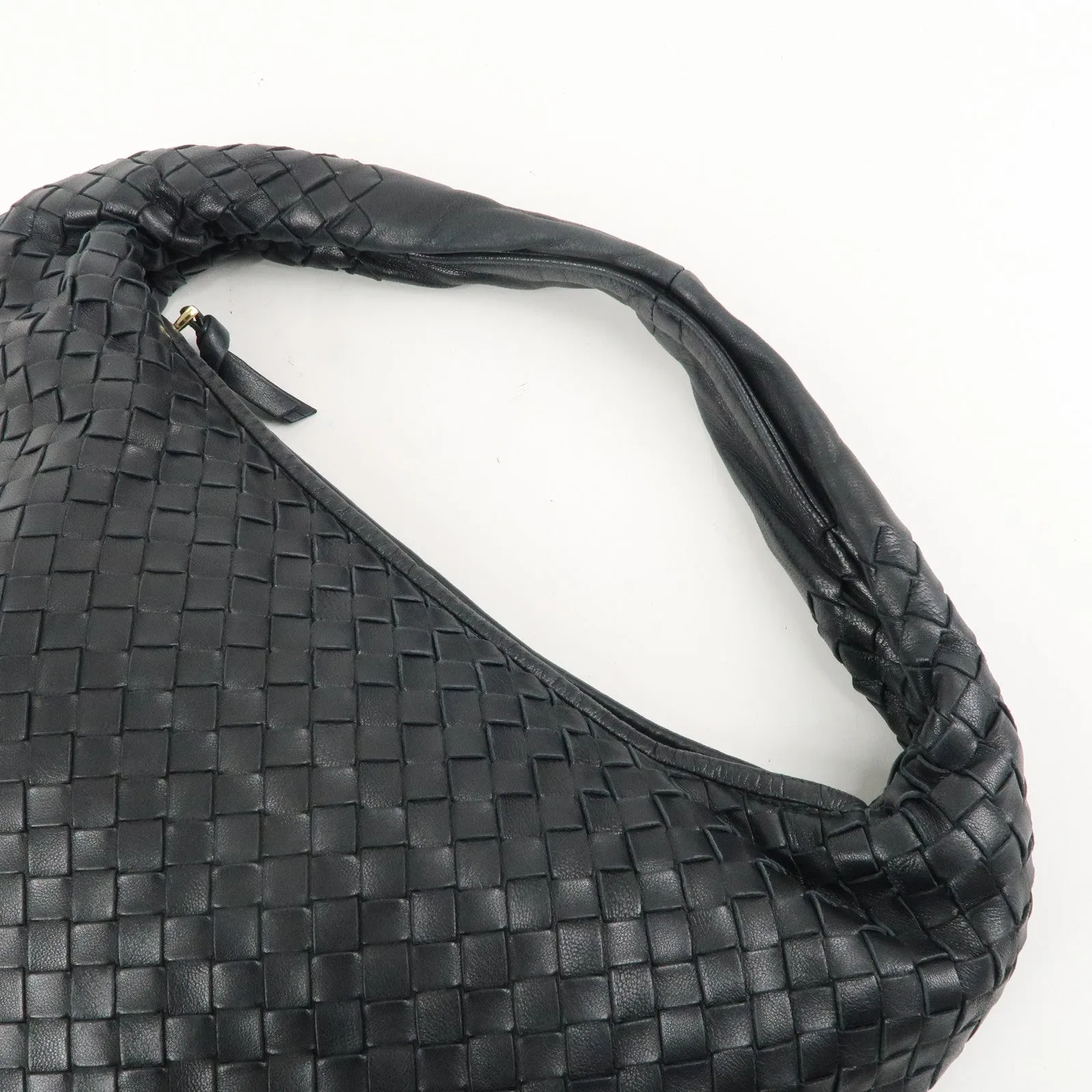 BOTTEGA VENETA Hobo Intrecciato Leather Shoulder Bag Black 115653