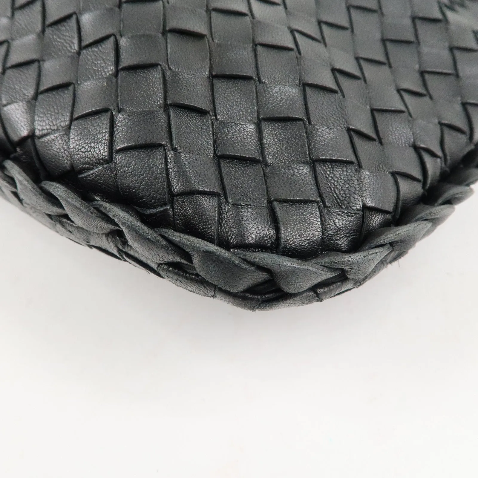 BOTTEGA VENETA Hobo Intrecciato Leather Shoulder Bag Black 115653