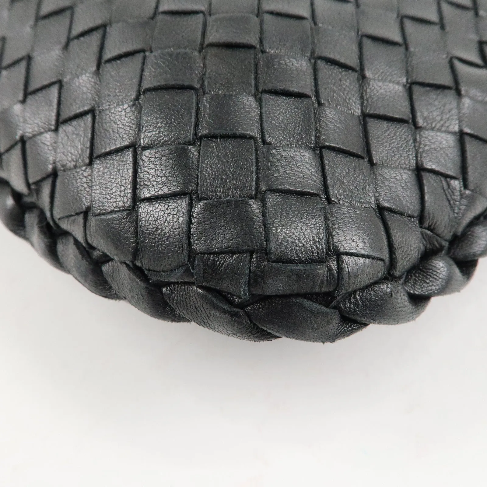BOTTEGA VENETA Hobo Intrecciato Leather Shoulder Bag Black 115653