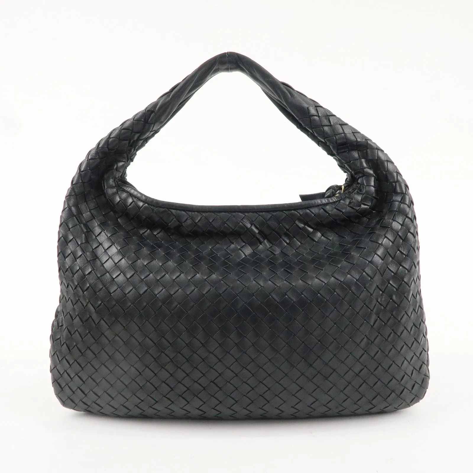 BOTTEGA VENETA Hobo Intrecciato Leather Shoulder Bag Black 115653