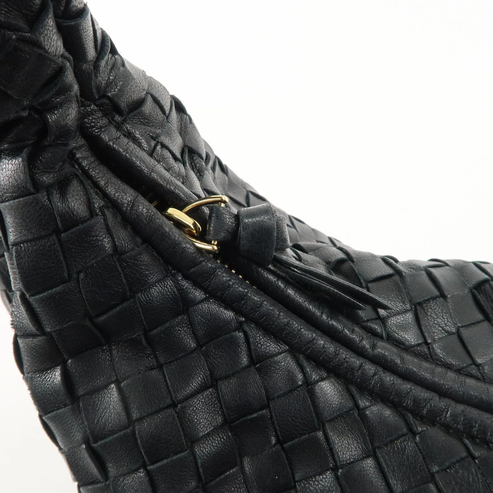 BOTTEGA VENETA Hobo Intrecciato Leather Shoulder Bag Black 115653