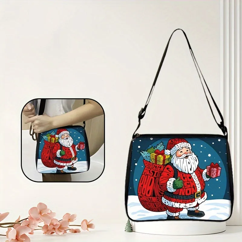 Charming Snowman Christmas Print Shoulder Bag - Durable Polyester, Adjustable Strap, Zip Closure, Spacious Tote for Holiday Gifts & Everyday Use