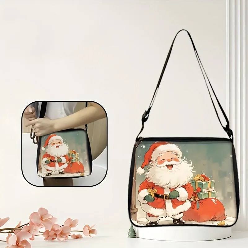 Charming Snowman Christmas Print Shoulder Bag - Durable Polyester, Adjustable Strap, Zip Closure, Spacious Tote for Holiday Gifts & Everyday Use