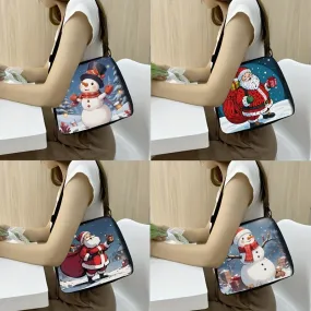 Charming Snowman Christmas Print Shoulder Bag - Durable Polyester, Adjustable Strap, Zip Closure, Spacious Tote for Holiday Gifts & Everyday Use