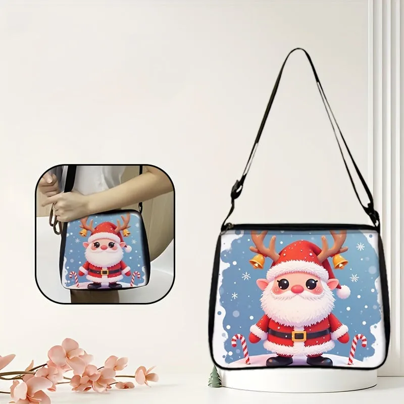 Charming Snowman Christmas Print Shoulder Bag - Durable Polyester, Adjustable Strap, Zip Closure, Spacious Tote for Holiday Gifts & Everyday Use