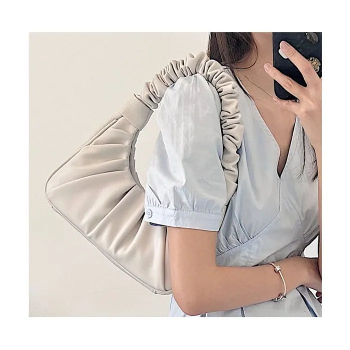 Faux Leather Shirred Shoulder Bag