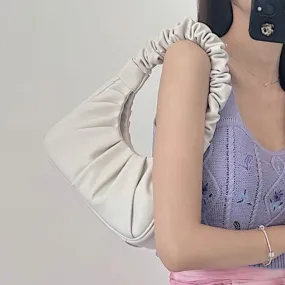 Faux Leather Shirred Shoulder Bag