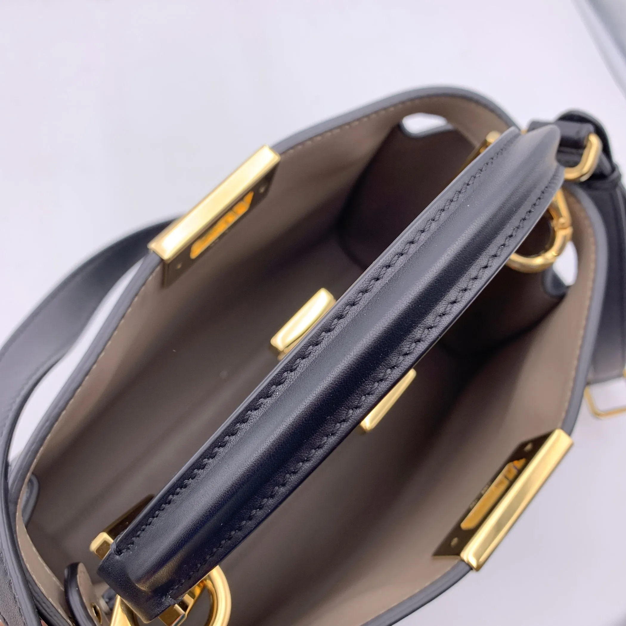 Fendi Black Leather Peekaboo Essentiality Top Handle Satchel Bag