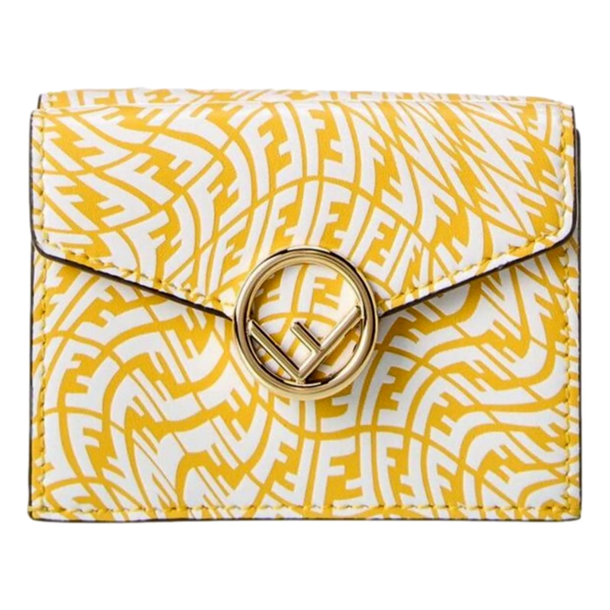 Fendi F is Fendi Yellow Leather Vertigo Print Small Trifold Wallet
