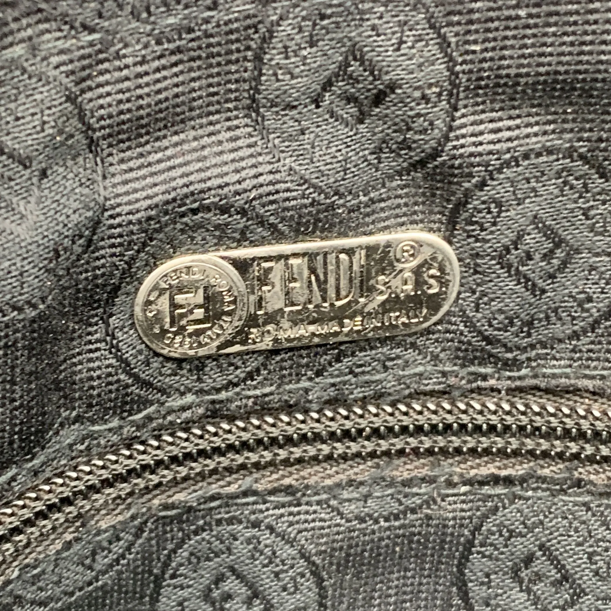 Fendi Vintage Black Embossed Portfolio Envelope Clutch Bag with Chain