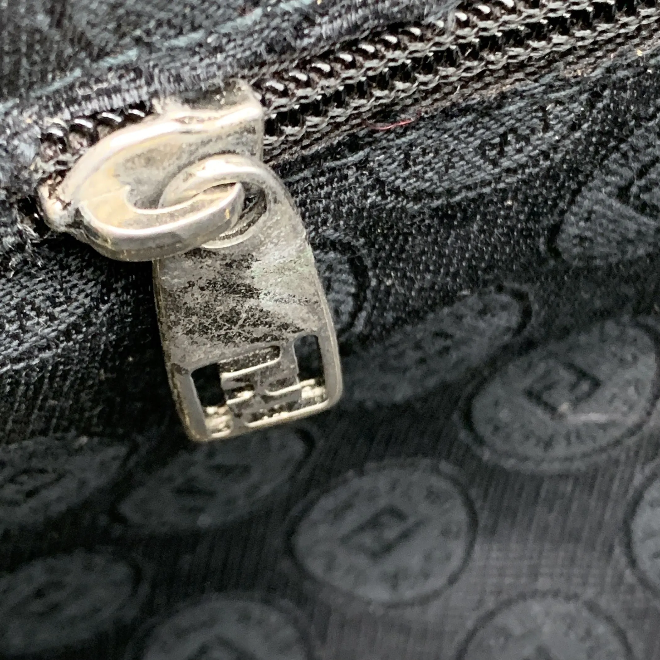 Fendi Vintage Black Embossed Portfolio Envelope Clutch Bag with Chain