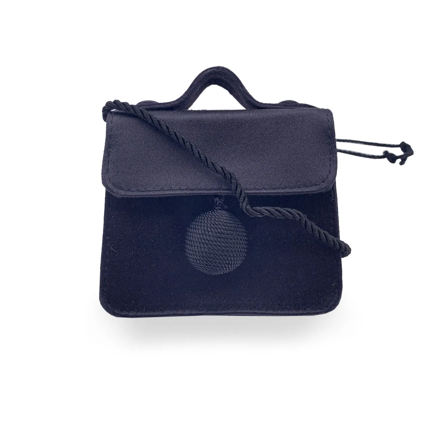 Fendi Vintage Black Satin Minaudiere Mini Micro Evening Bag