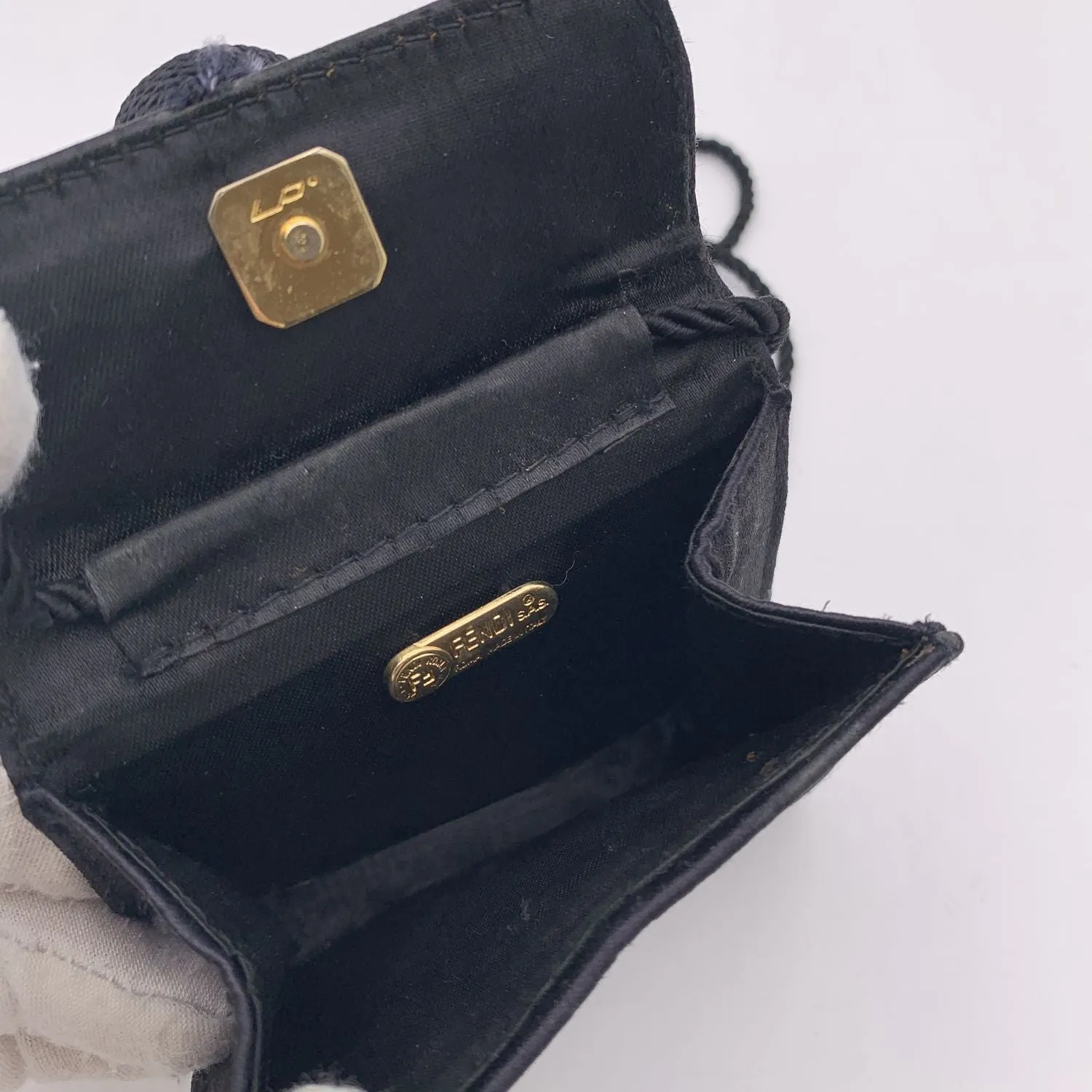 Fendi Vintage Black Satin Minaudiere Mini Micro Evening Bag
