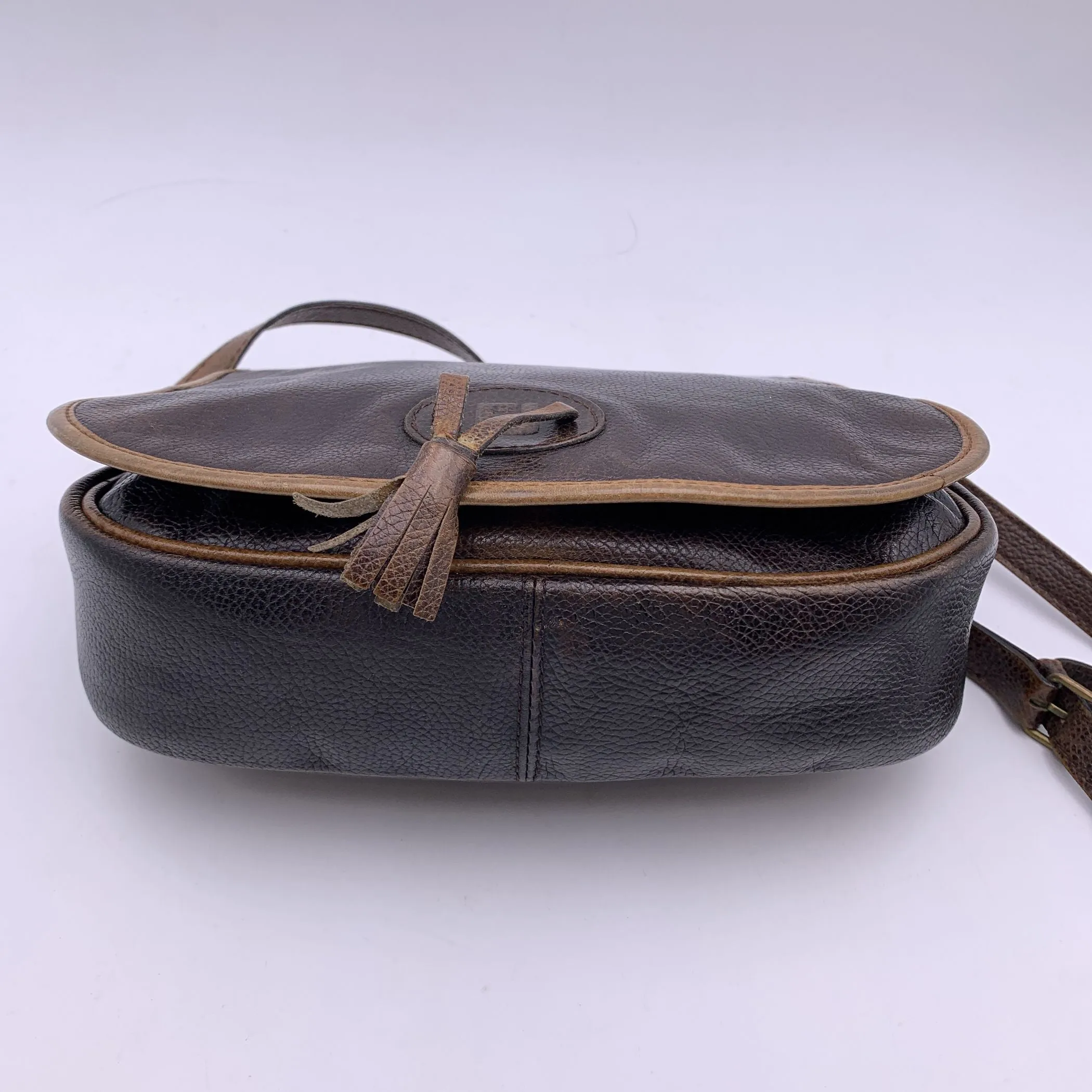 Fendi Vintage Brown and Beige Leather Crossbody Shoulder Bag
