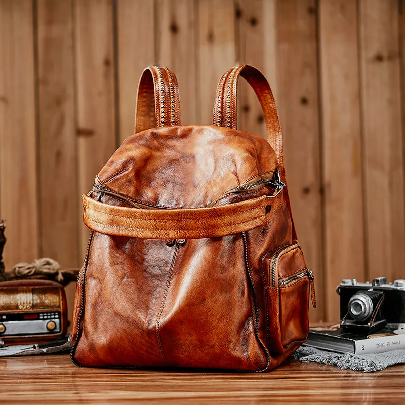 Handmade Full Grain Leather Backpack Vintage School Backpack Best Backpacks For Women AK10