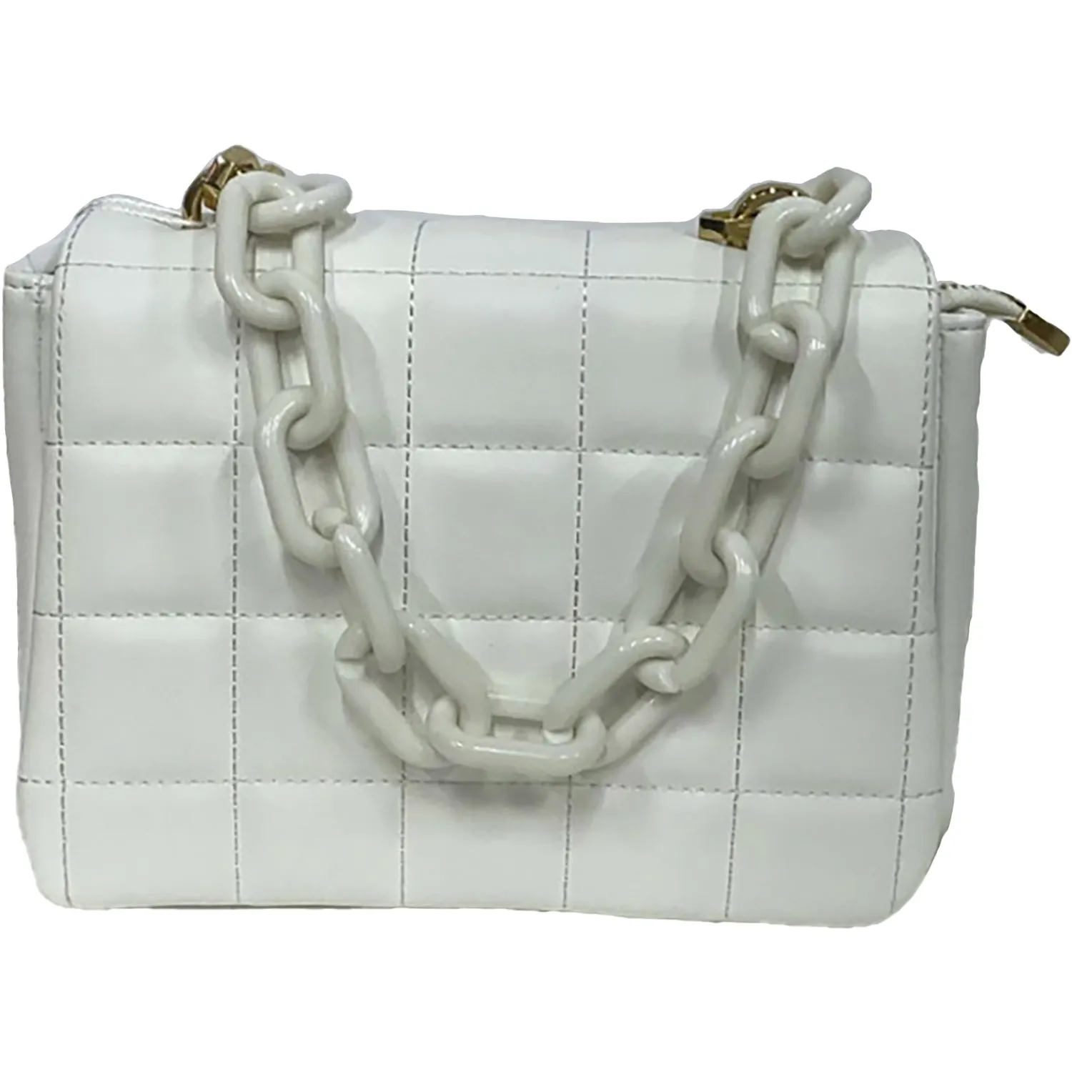 Jen & Co. Eh Quilted Crossbody W Large Chain White Synthetic
