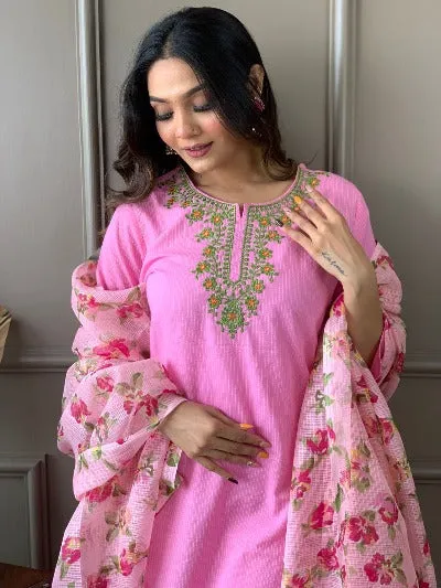 Light Pink Cotton Salwar Suit for Women