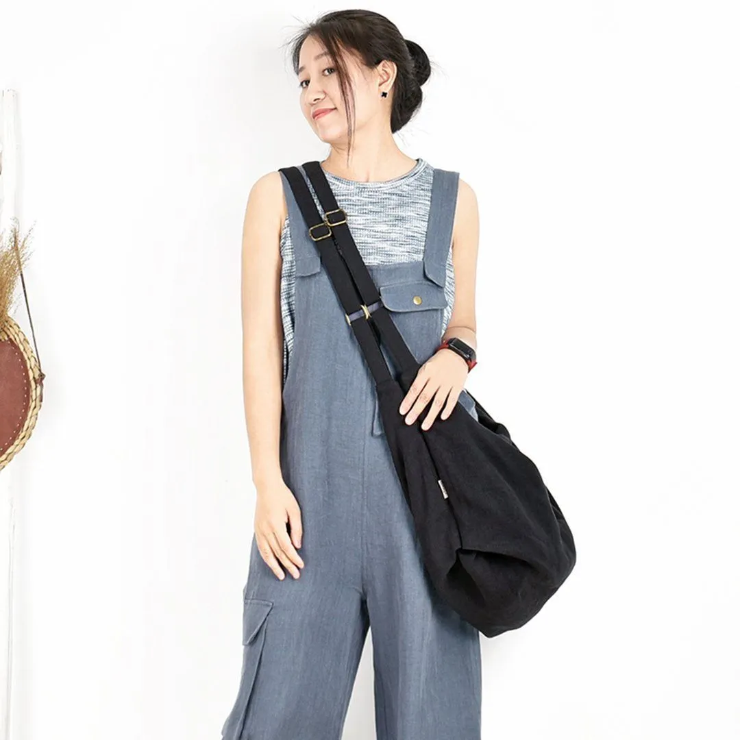 Original Ruched Linen Solid Crossbody Bag With Buckles