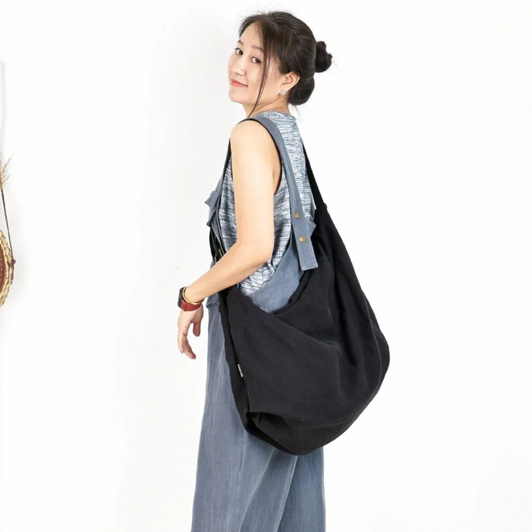 Original Ruched Linen Solid Crossbody Bag With Buckles