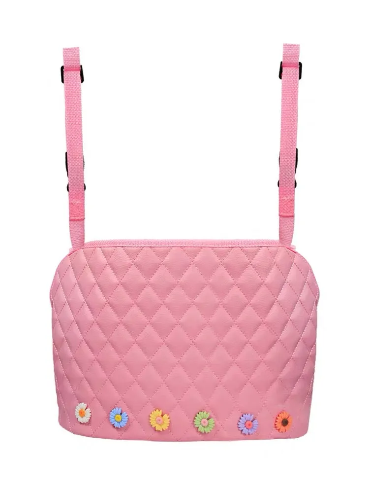 Pink Car Between Seats Handbag Holder with small flower