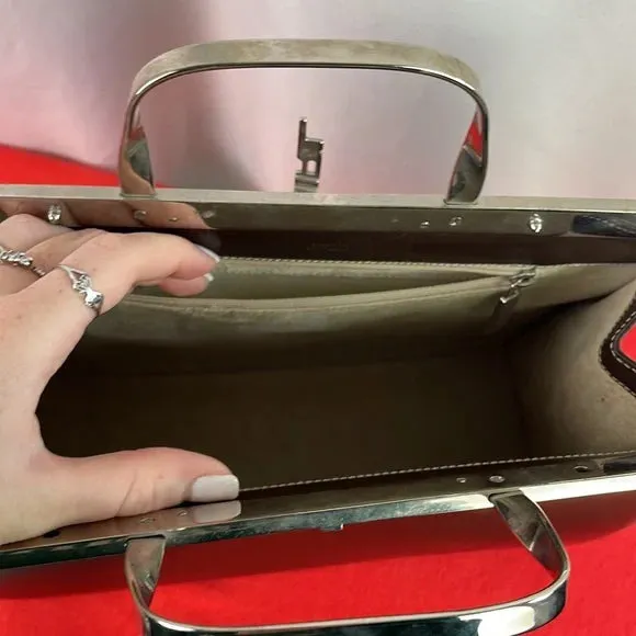 Ralph Lauren Brown Leather with Silver Frame Bag