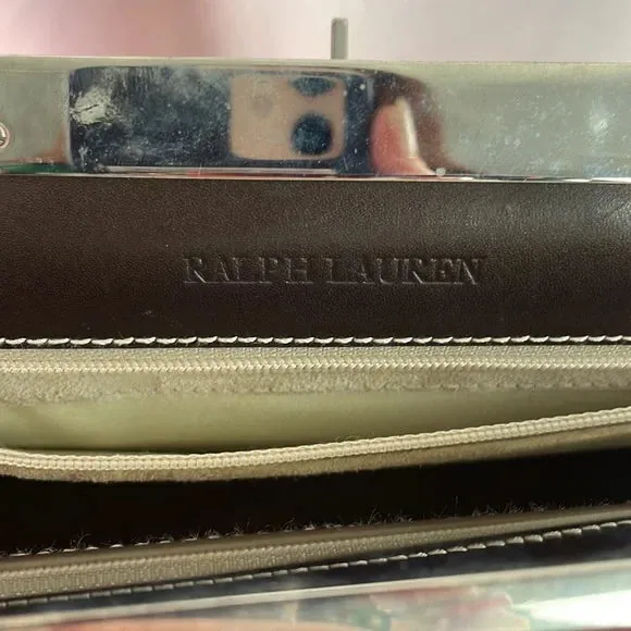 Ralph Lauren Brown Leather with Silver Frame Bag