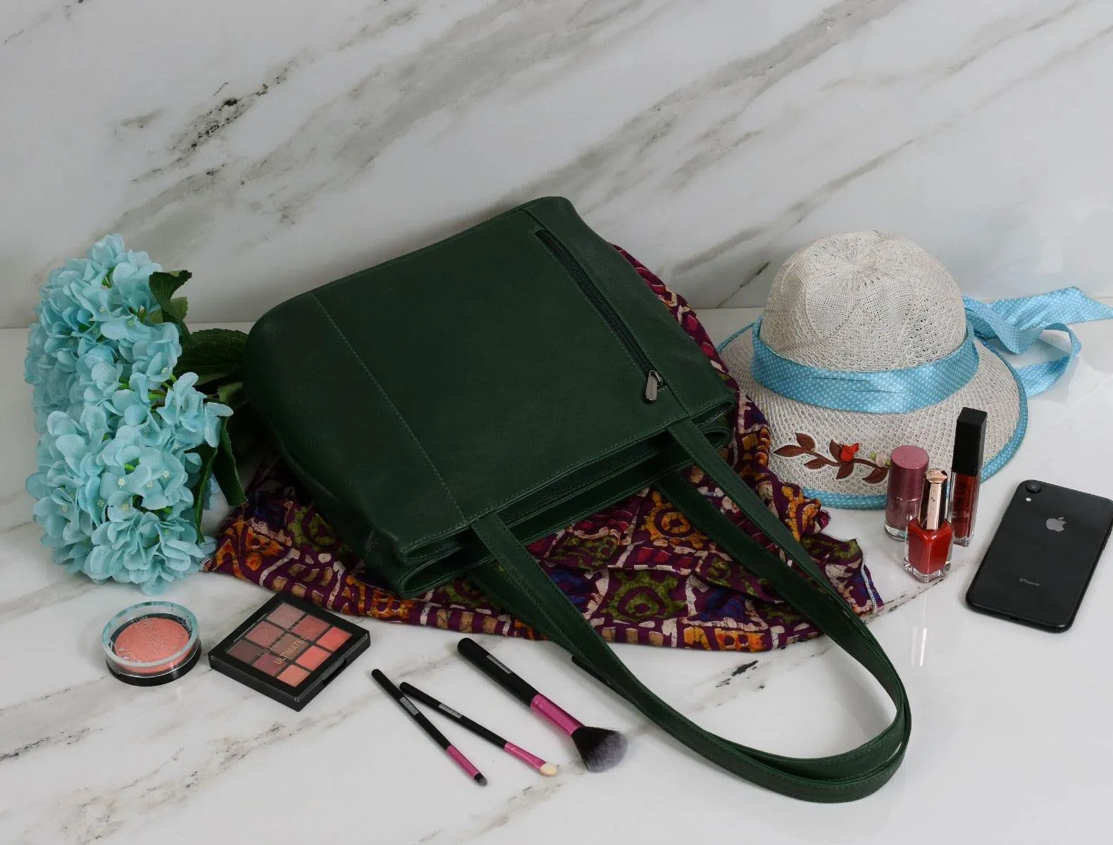 Toledo Leather Handbag -  Pine Green