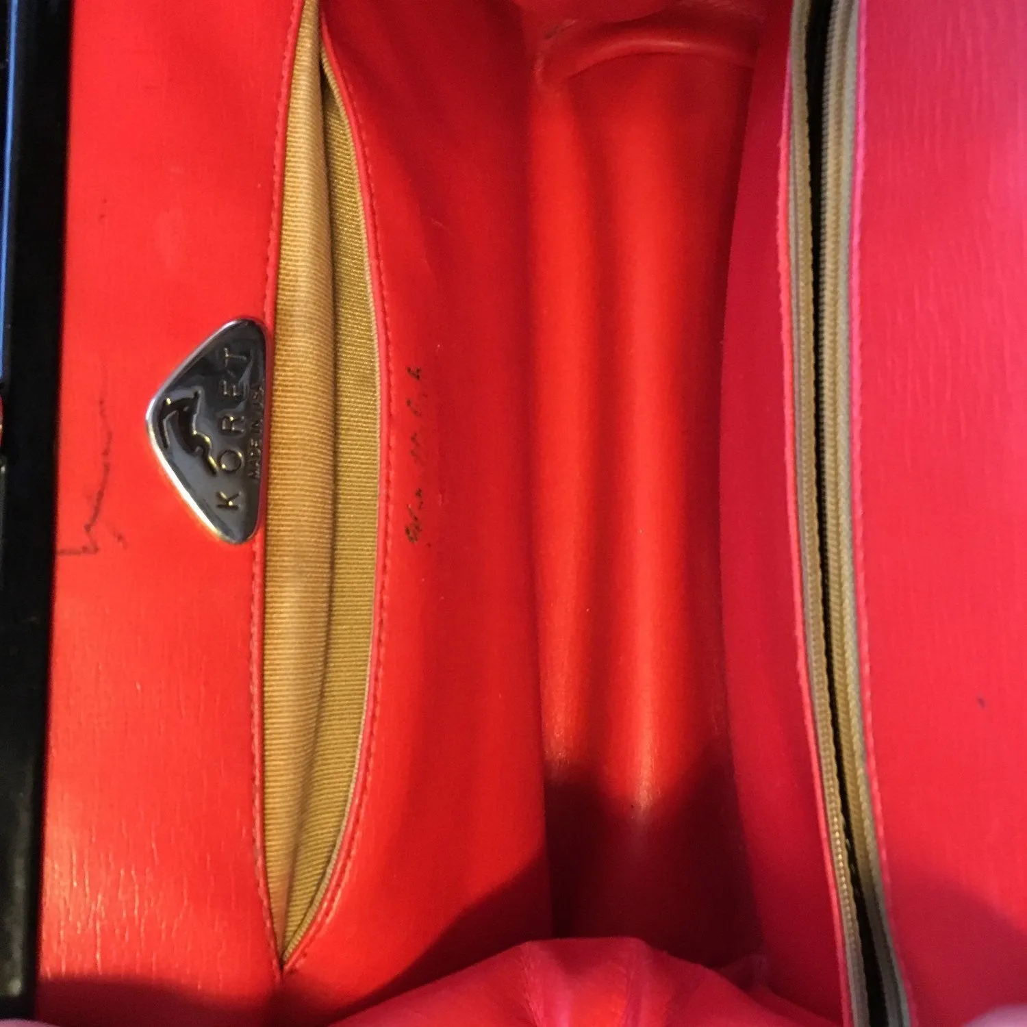 Vintage Black Patent Leather Handbag by Koret. 1950s Purse. Red Leather Interior.