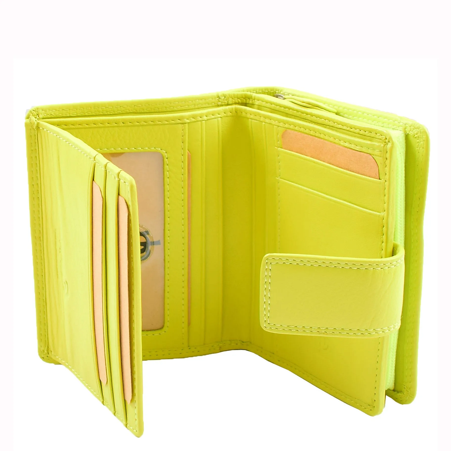 Womens Purse Real Soft Premium Leather Bi Fold HOL1132 Lime